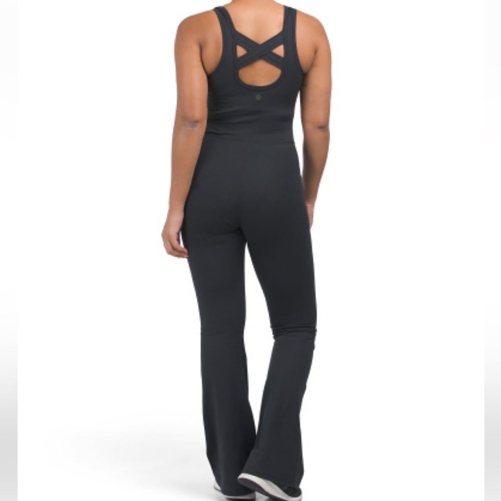 NWOT BALANCE COLLECTION Mandy Flare Black Yoga Bodysuit Jumpsuit in size large - Picture 2 of 2